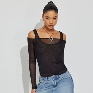 Garage Black Layered Mesh Top - Size S
